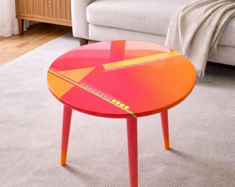 Funky salontafel bohohars: ronde tafel met accent van hout