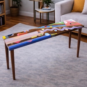 Tavolo consolle in resina colorata fatto a mano, tavolino da caffè astratto in resina epossidica, pop art funky