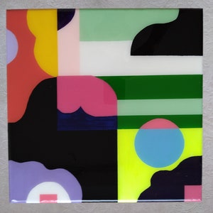 Colorful Resin Coffee Table: Modern Abstract Art, Wood Side Table