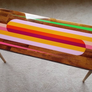Vibrant Epoxy Resin Colorful Side End Table, Rainbow Funky Groovy Retro Modern Unique Eclectic Abstract Sofa Art Design Psychedelic Table