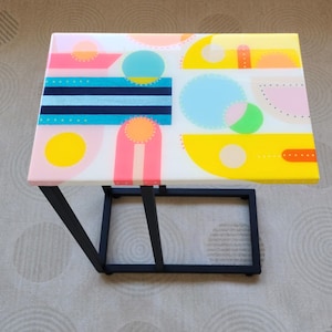 Memphis Milano Style Resin Couch Table: Pop Art C-Shape Laptop Stand