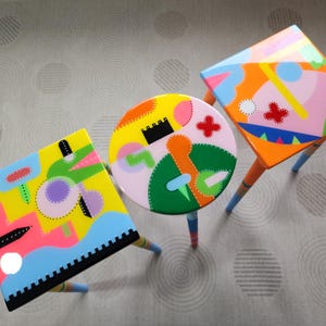 Hand Painted Resin Coffee Tables, Eclectic Boho Pop Art Kids Tables