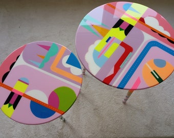 Abstract Pink Resin Coffee Tables, Funky Art, Modern End Side Tables
