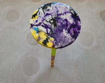 Mesa de centro de resina hecha a mano: mesa auxiliar redonda estilo bohemio, arte abstracto colorido