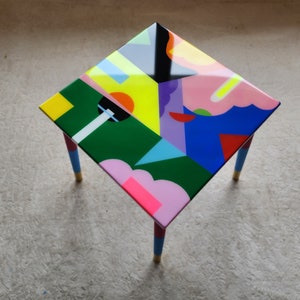 Funky Resin Coffee Table: Colorful Abstract Boho Side Table