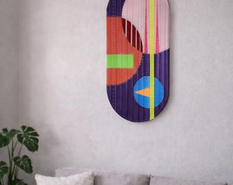 Modern Pink & Purple Epoxy Resin Wall Art, Oval Decor