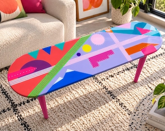 Handmade Oval Resin Side Table: Memphis Style Art Furniture