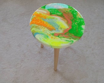 Colorful Resin Sofa Side Coffee Table,Modern Unique Green Bedside Boho Abstract Epoxy Wood Wooden End Cool Living Room Bedroom Center Table