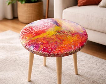 Table d'appoint en résine abstraite, table basse ronde en bois, décoration art moderne