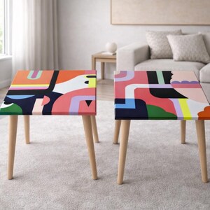 Abstract Resin Side Table Set, Colorful Art Furniture
