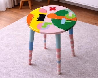 Handgemaakte hars bijzettafel, funky boho-decor, kleurrijk abstract ontwerp