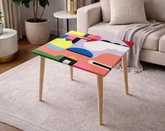 Handgemaakte kleurrijke hars salontafel, funky boho art accenttafel