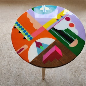 Handmade Resin Coffee Table: Round Abstract Boho Wood Side Table