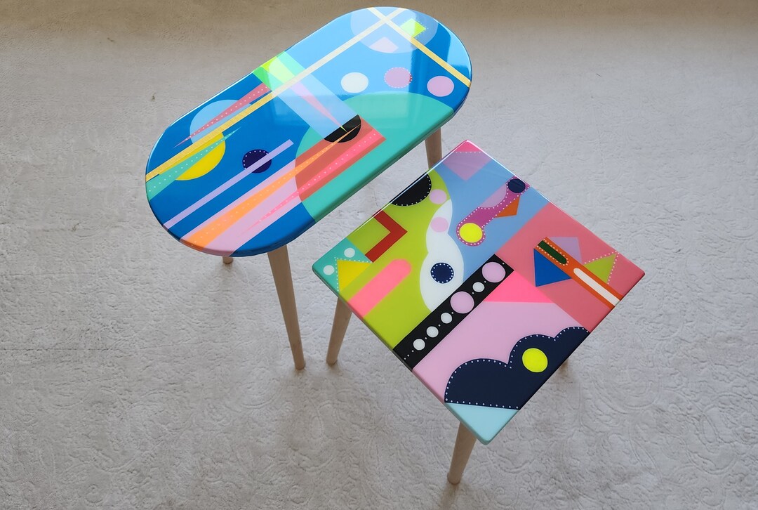Funky 80s Resin Coffee Table: Abstract Pop Art Boho Accent - Etsy