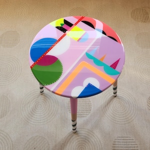 Handmade Resin Coffee Table: Round Abstract Boho End Table