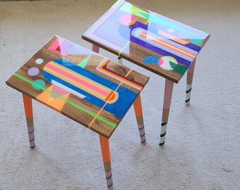 Handmade Colorful Epoxy Resin Side Table, Modern Art Coffee Table