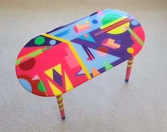 Abstract Resin Side Table, Colorful Funky Art, Modern Eclectic Decor