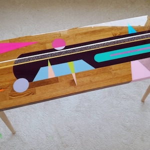 Resin Coffee Table: Colorful Abstract Art, Groovy Boho Wood Side Table