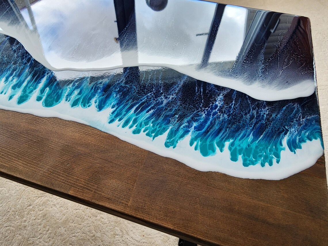 Epoxy Resin Ocean Wave Side Table: Beach Themed Wood End Table - Etsy
