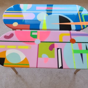 Neon Rainbow Resin Coffee Tables: Boho Art, Pink Accent Tables