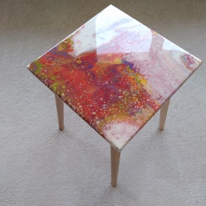 Small Wood Side Sofa Resin Coffee Table, Modern Unique Wooden Sofa End Epoxy Table, Living Room Bedside Colorful Abstract Art Coffee Table image 1