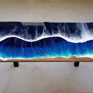 Ocean Wave Resin Bench: Handmade Wooden Sea Theme Decor