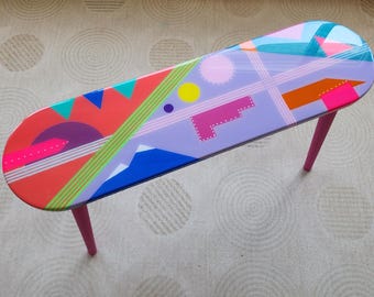 Handmade Epoxy Resin Side Table, Memphis Style Abstract Art