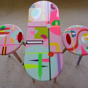 Handmade Resin Nesting Coffee Tables, Pink Neon Painted Legs, Eclectic Art