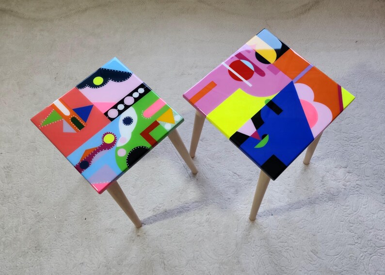 Abstracted Table Abstract Pop Art Resin Coffee Table Set: Colorful Eclectic Accent ...