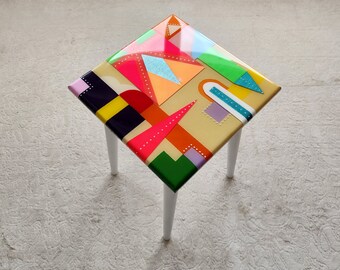 Small Pink Resin Coffee Table: Funky Neon Boho Accent Table