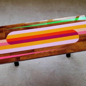 Colorful Contemporary Epoxy Resin Cool Art Bench, Vintage Retro Furniture Living Room Bench Pop Art Custom Made Unique Modern Unusual  Bench