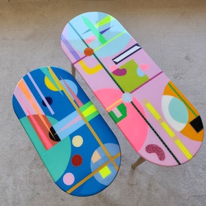 Funky Oval Resin Coffee Tables: Colorful Abstract Neon Art