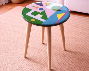Table d'appoint abstraite en résine, table basse en époxy colorée, pieds en bois