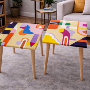 Modern Colorful Epoxy Resin Side Tables: Funky Art Decor (Set of 2)