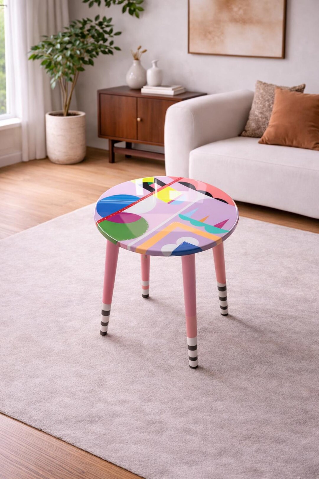 Handmade Statement Resin Side Table, Round Abstract Boho End Coffee ...