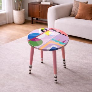 Mesa auxiliar de resina hecha a mano, mesa de centro redonda abstracta estilo bohemio