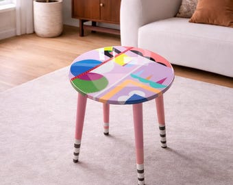 Handgemaakte statement hars bijzettafel, ronde abstracte boho salontafel