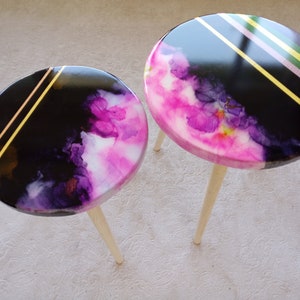 Abstract Black Resin Side End Vibrant Coffee Tables, Modern Unique Colorful Living Room Bedside Center Wooden Epoxy Art Sofa Coffee Table