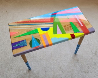 Pink Resin Coffee Table: Modern Geometric Boho Pop Art