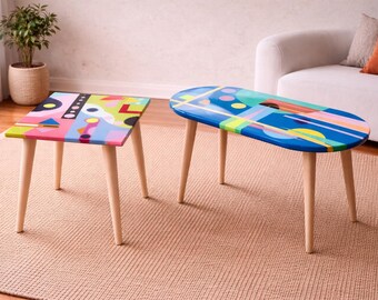 Funky 80s Resin Coffee Table: Abstract Pop Art Boho Accent - Etsy
