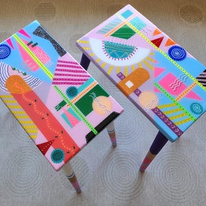 Pink Abstract Epoxy Resin Side Tables, Colorful Boho Art Tables