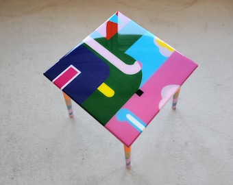 Handmade Resin Coffee Side Table: Pink Boho Accent Table