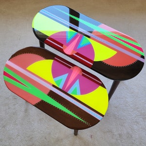 Funky Pink Resin Coffee Table, Neon Painted Legs, Boho Pop Art