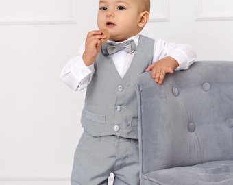 Baptism Grey Baby Suit Baby Boys 4-pcs Grey Suit Wedding Ring