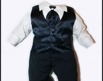 Baby boys navy satin tie set outfit smart wedding suit christening baptism 0-24mths
