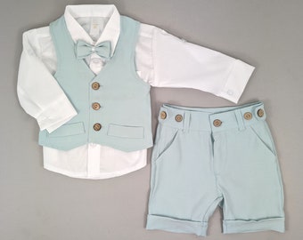 Baby Boys Mint Green 4-pcs Formal Outfit with Shorts Wedding Suit Formal Summer Set Birthday Party