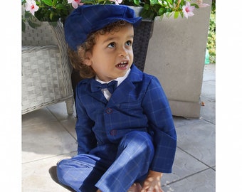 Baby Boys Navy Check Suit Outfit Formal Set Ring Bearer Wedding Christening Baptism Party Page Boy
