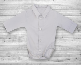 Baby boy GREY smart dress shirt formal bodysuit body shirt long sleeve 0-36mths