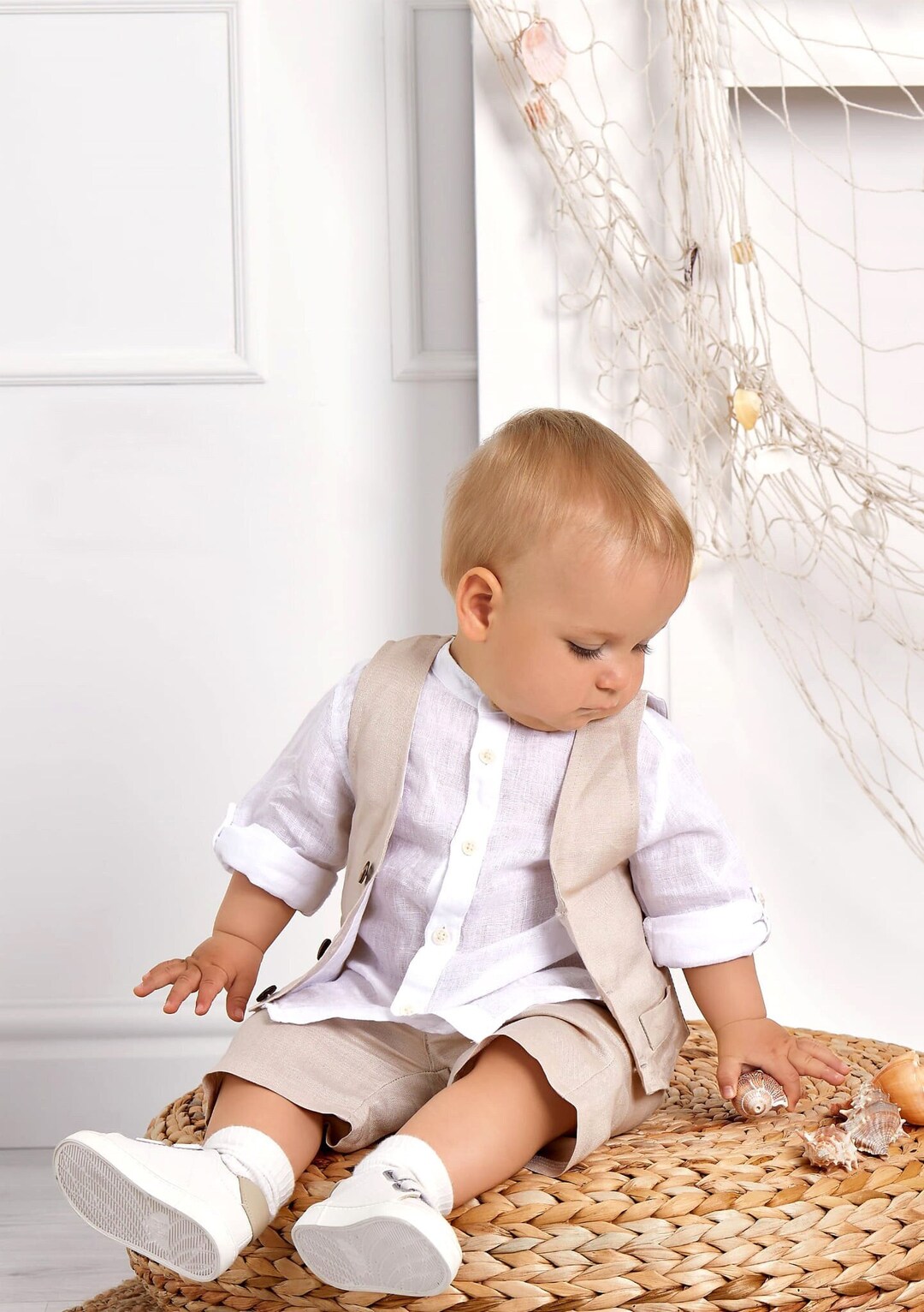 Costume Bébé Garçon Smoking - Blazer, Gilet, Chemise, Nœud Papillon, Pantalon élastique - Pour Mariage, Occasion Spéciale