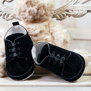 Zapatos de bebé niño de piel sintética negra para cochecito de bebé, botines, bautizo, boda, calzado formal elegante para bebé, tallas: 3-18 meses